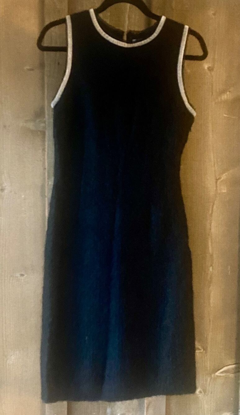 Vintage Carole Little Dress Size S Black Mohair Lace/Velvet trim sleeveless
